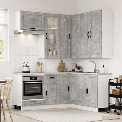 vidaXL Kücheneinheit PORTO 8 pcs Betongrau Holzwerkstoff
