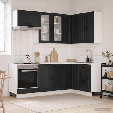 vidaXL Kücheneinheit LUCCA 8 pcs Schwarz Holzwerkstoff