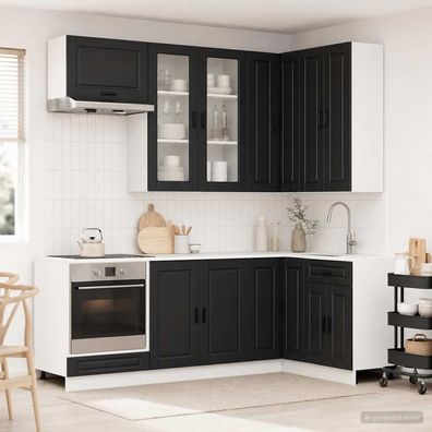 vidaXL Kücheneinheit PORTO 8 pcs Schwarz Holzwerkstoff
