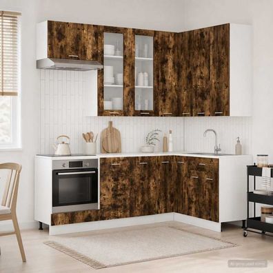 vidaXL Kücheneinheit LYON 8 pcs Geräucherte Eiche Holzwerkstoff