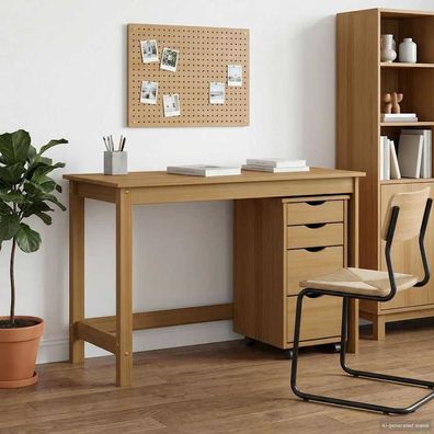 vidaXL Desk und Rolling Cabinet Set MOSS 2 pcs Honigbraun