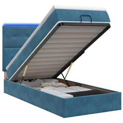 vidaXL Ottoman-Bett mit Matratze und LED Dunkelblau 90 x 190 cm Samt