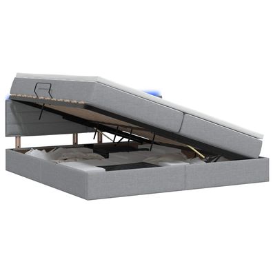 vidaXL LED-Speicherbett mit Matratze Hellgrau 200 x 200 cm Stoff