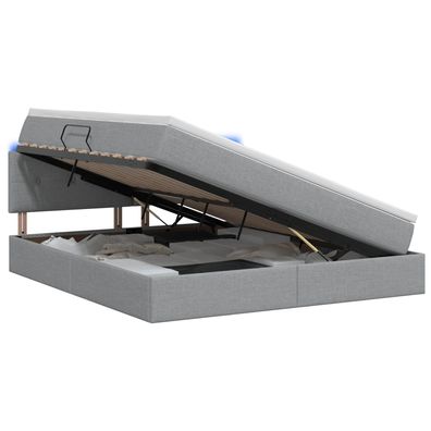vidaXL LED-Speicherbett mit Matratze Hellgrau 140 x 190 cm Stoff