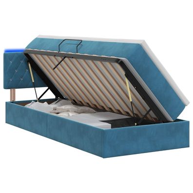 vidaXL LED-Speicherbett mit Matratze Dunkelblau 90 x 200 cm Samt