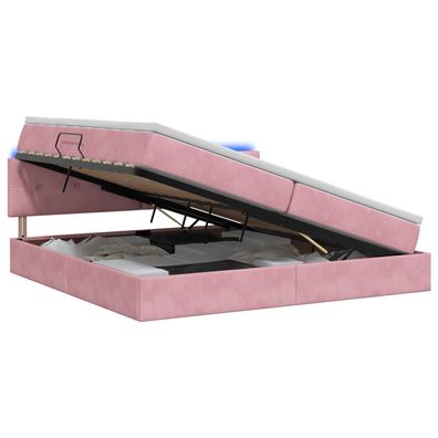 vidaXL LED-Speicherbett mit Matratze Rosa 200 x 200 cm Samt