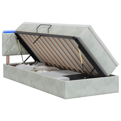 vidaXL LED-Speicherbett mit Matratze Hellgrau 90 x 190 cm Samt