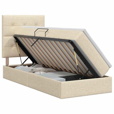 vidaXL Aufbewahrungsbett mit Matratze Creme 90 x 190 cm Stoff
