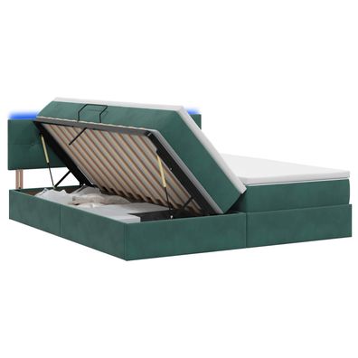 vidaXL LED-Speicherbett mit Matratze Dunkelgrün 200 x 200 cm Samt