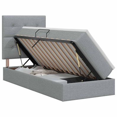 vidaXL Aufbewahrungsbett mit Matratze Hellgrau 90 x 200 cm Stoff