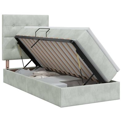 vidaXL Aufbewahrungsbett mit Matratze Hellgrau 100 x 200 cm Samt