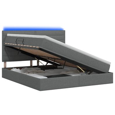 vidaXL LED-Speicherbett mit Matratze Dunkelgrau 160 x 200 cm Stoff