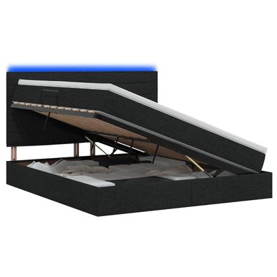 vidaXL LED-Speicherbett mit Matratze Schwarz 160 x 200 cm Stoff