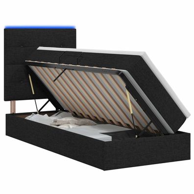 vidaXL LED-Speicherbett mit Matratze Schwarz 90 x 190 cm Stoff