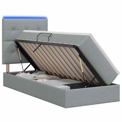 vidaXL LED-Speicherbett mit Matratze Hellgrau 90 x 200 cm Stoff