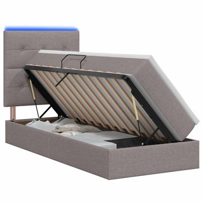 vidaXL LED-Speicherbett mit Matratze Taupe 90 x 200 cm Stoff