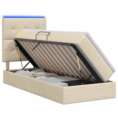 vidaXL LED-Speicherbett mit Matratze Creme 90 x 200 cm Stoff