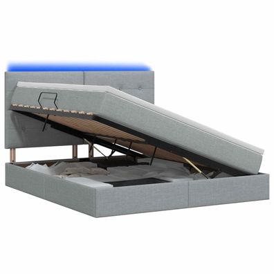 vidaXL LED-Speicherbett mit Matratze Hellgrau 140 x 200 cm Stoff