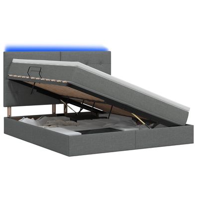vidaXL LED-Speicherbett mit Matratze Dunkelgrau 160 x 200 cm Stoff