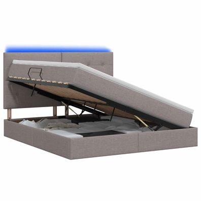 vidaXL LED-Speicherbett mit Matratze Taupe 160 x 200 cm Stoff