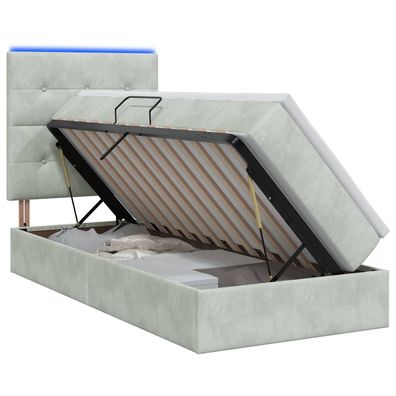 vidaXL LED-Speicherbett mit Matratze Hellgrau 100 x 200 cm Samt