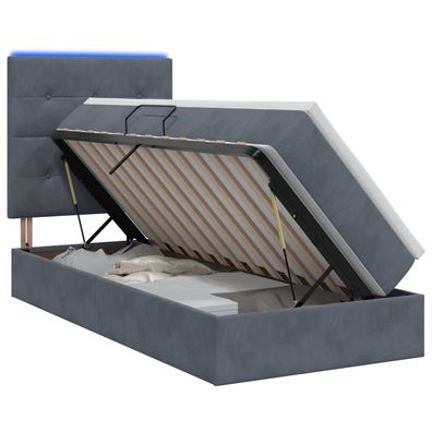 vidaXL LED-Speicherbett mit Matratze Dunkelgrau 100 x 200 cm Samt