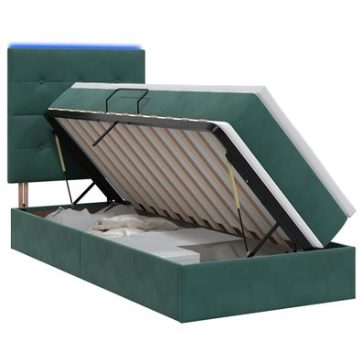 vidaXL LED-Speicherbett mit Matratze Dunkelgrün 100 x 200 cm Samt
