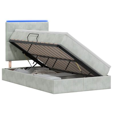 vidaXL LED-Speicherbett mit Matratze Hellgrau 120 x 200 cm Samt