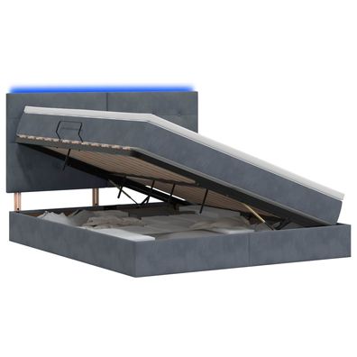 vidaXL LED-Speicherbett mit Matratze Dunkelgrau 140 x 190 cm Samt