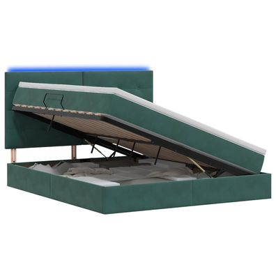 vidaXL LED-Speicherbett mit Matratze Dunkelgrün 180 x 200 cm Samt