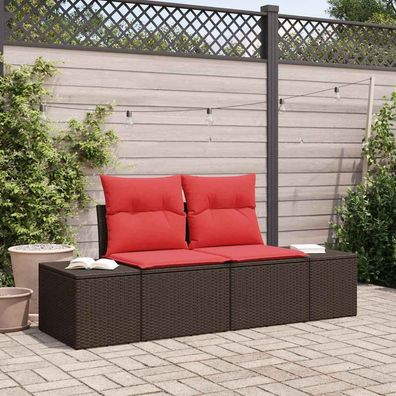 vidaXL Garten-Sofa mit Kissen 184 x 62 x 69 cm Poly-Rattan