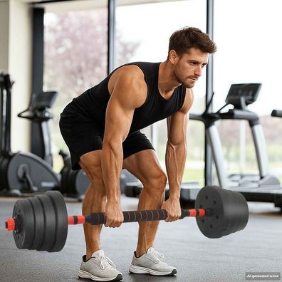 vidaXL 4-in-1 Hantelset 40kg Schwarz und Rot Zement und Eisensand