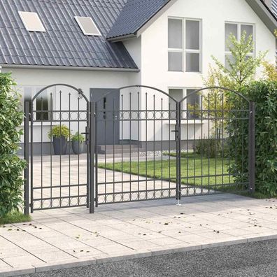 vidaXL Gartentor mit gewölbtem Oberteil ASSEN 400 x 125 cm Stahl Grau