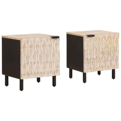 vidaXL Nachttisch 2 pcs Weiß 40 x 33 x 46 cm Massivholz Mango