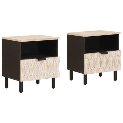 vidaXL Nachttisch 2 pcs Weiß 40 x 33 x 46 cm Massivholz Mango