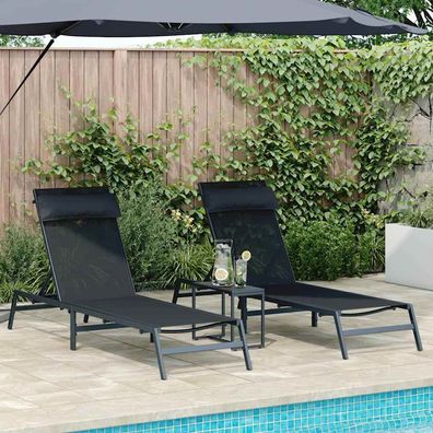 vidaXL Sonnenliegen 2-Person 3 pcs Schwarz und Anthrazit Stahl