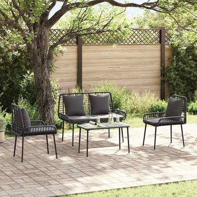 vidaXL Garten Essgruppe 3 pcs Schwarz und Anthrazit Poly-Rattan