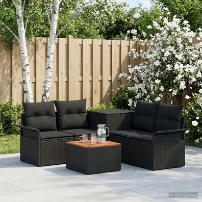 vidaXL Sofa Set 6 pcs 4-Sitzanzahl Schwarz Polyrattan und Stahl