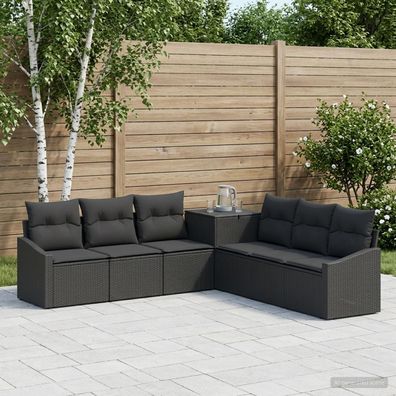 vidaXL Sofa Set 7 pcs Schwarz Polyrattan und Stahl