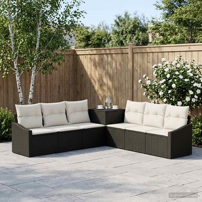 vidaXL Sofa Set 7 pcs Schwarz und Cremeweiß Polyrattan und Stahl