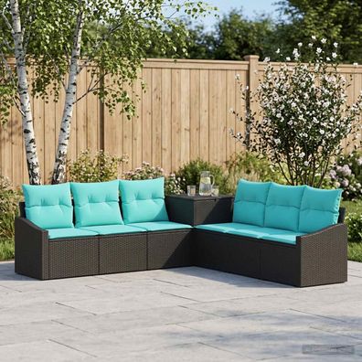 vidaXL Sofa Set 7 pcs Schwarz und Blau Polyrattan und Stahl