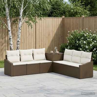 vidaXL Sofa Set 7 pcs Braun und Creme Weiß Polyrattan und Stahl