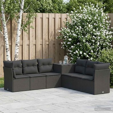 vidaXL Sofa Set 7 pcs Schwarz Polyrattan und Stahl