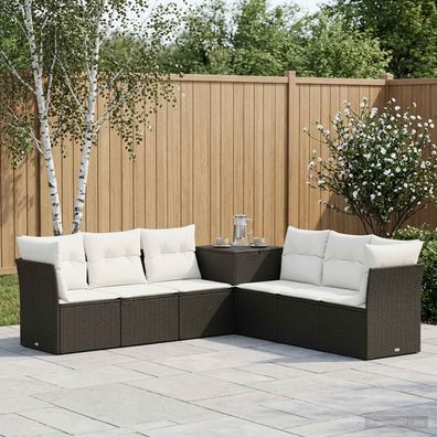 vidaXL Sofa Set 7 pcs Schwarz und Cremeweiß Polyrattan und Stahl