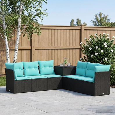 vidaXL Sofa Set 7 pcs Schwarz und Blau Polyrattan und Stahl