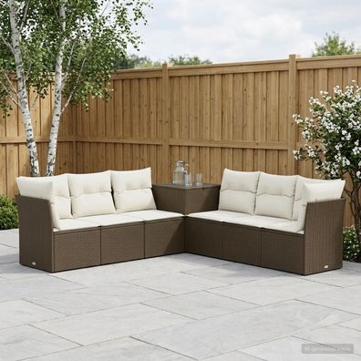 vidaXL Sofa Set 7 pcs Braun und Creme Weiß Polyrattan und Stahl
