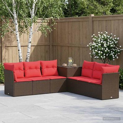 vidaXL Sofa Set 7 pcs Braun und Rot Polyrattan und Stahl