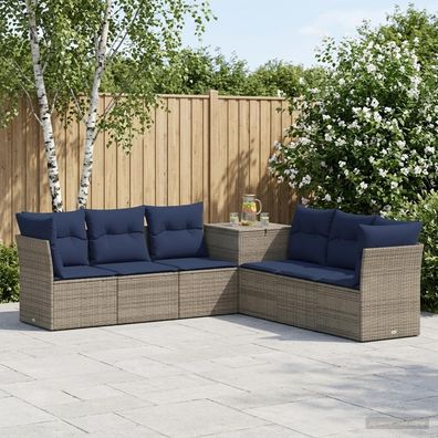 vidaXL Sofa Set 7 pcs Grau und Marineblau Polyrattan und Stahl