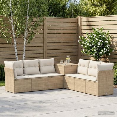 vidaXL Sofa Set 7 pcs Beige und Cremeweiß Polyrattan und Stahl