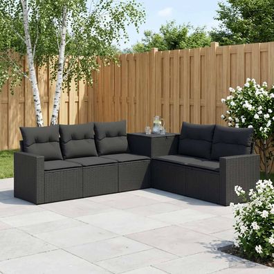 vidaXL Sofa Set 7 pcs Schwarz Polyrattan und Stahl